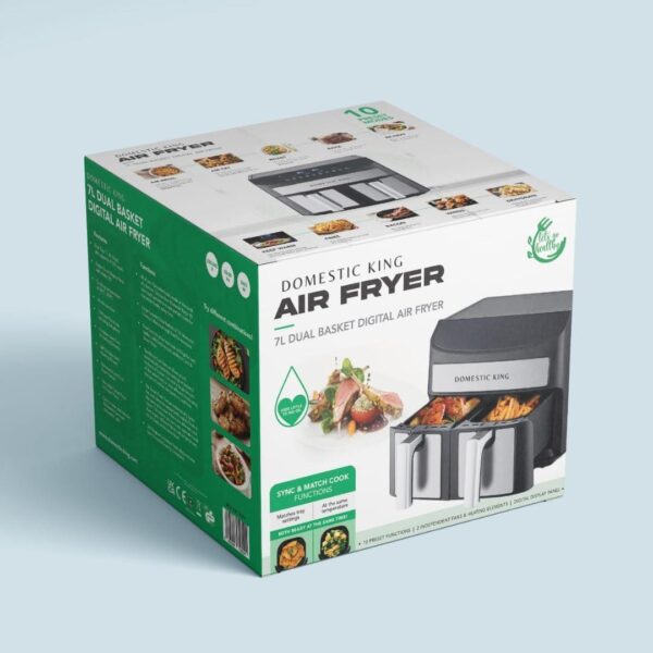 Domestic King 2400W Air Fryer – 7L Dual Basket (DK18094) – Crispy, Oil-Free Cooking - Image 4