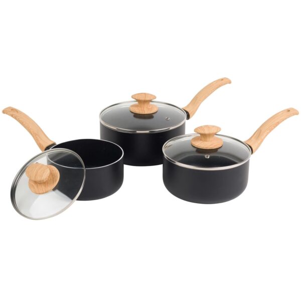 Progress Saucepan Set 3 Piece Non-Stick With Lids Scandi Smartstone 16/18/20 cm