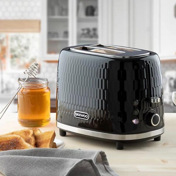 Daewoo 2 Slice Honeycomb Toaster Black SDA2605 - Image 3