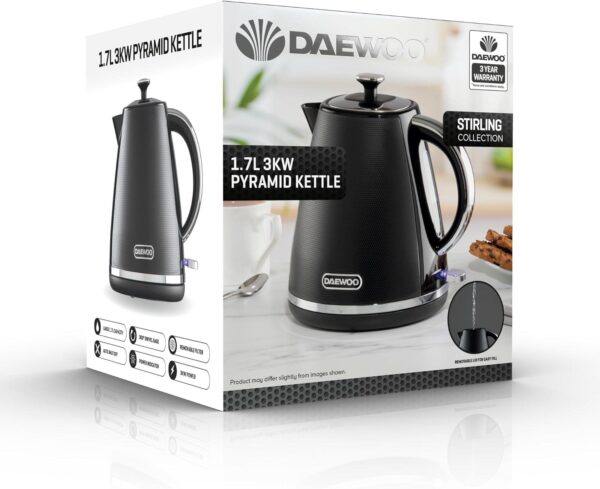 Daewoo Stirling 1.7L Pyramid Electric Kettle 3000w Black SDA2624 - Image 4