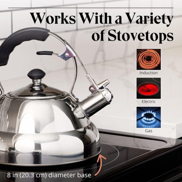 Willow & Everett Whistling Kettle - 3 Litre Stovetop Kettles w/Mirror Finish - Image 2