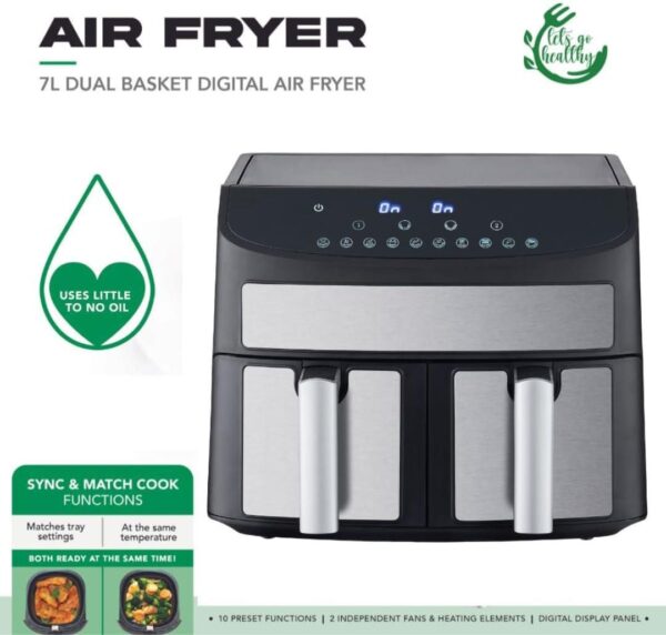 Domestic King 2400W Air Fryer – 7L Dual Basket (DK18094) – Crispy, Oil-Free Cooking - Image 6