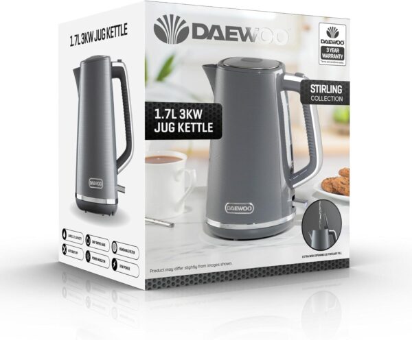 Daewoo Stirling 1.7L Jug Kettle 3000w Grey SDA2631 - Image 3