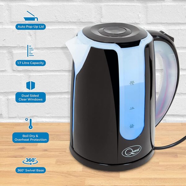 Quest Dual LED Illuminated Kettle - 1.7Ltr Black - Image 3
