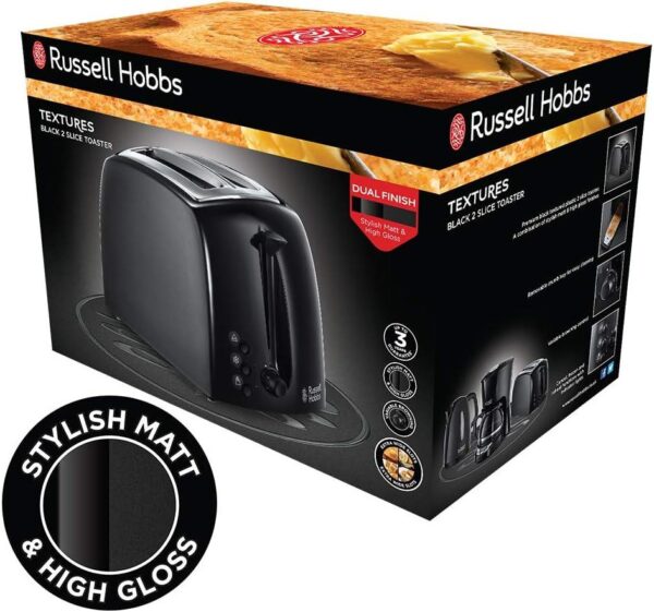 Russell Hobbs Textures 2-Slice Toaster 850 W, Black 21641 - Image 5