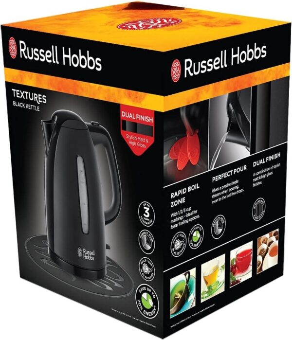 Russell Hobbs Textures Plastic Kettle 1.7 L, 3000 W - Black 21271 - Image 2