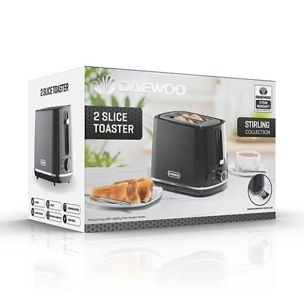 Daewoo Stirling 2 Slice Toaster Black SDA2627 - Image 4