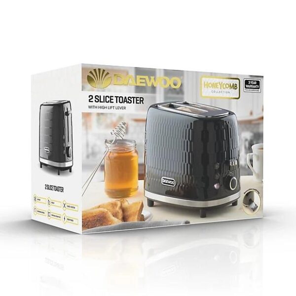Daewoo 2 Slice Honeycomb Toaster Black SDA2605 - Image 2